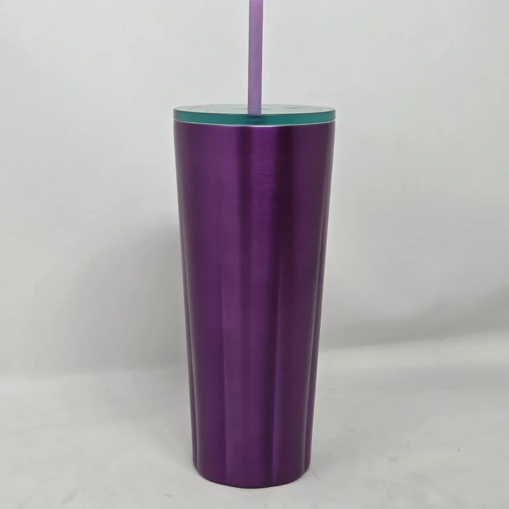 NEW‎ Starbucks 2022 Valentine's Purple Puffy 24 oz Stainless Steel Tumbler Straw